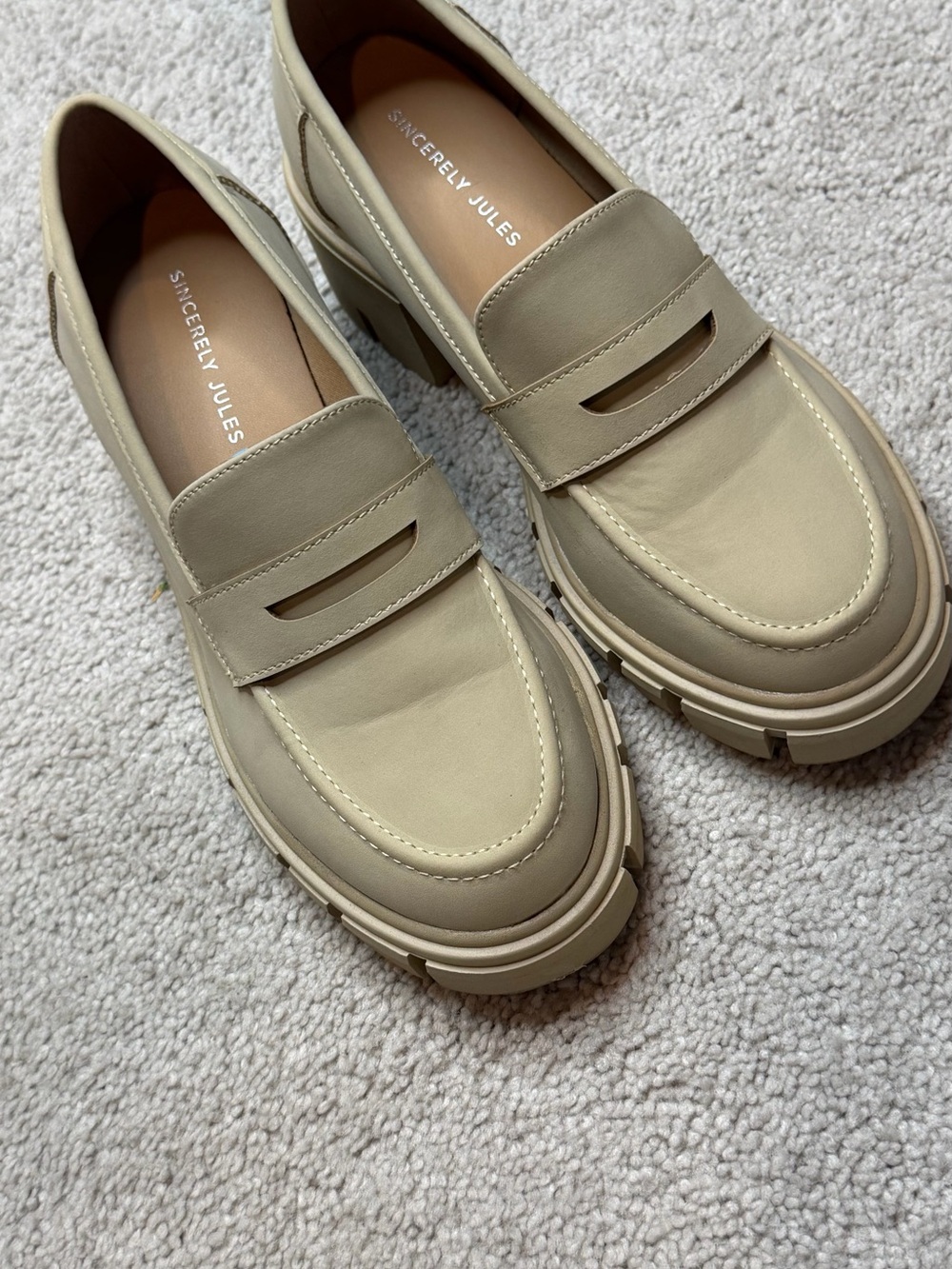 Chunky Platform Penny Loafers in Beige - Picture 3 of 5